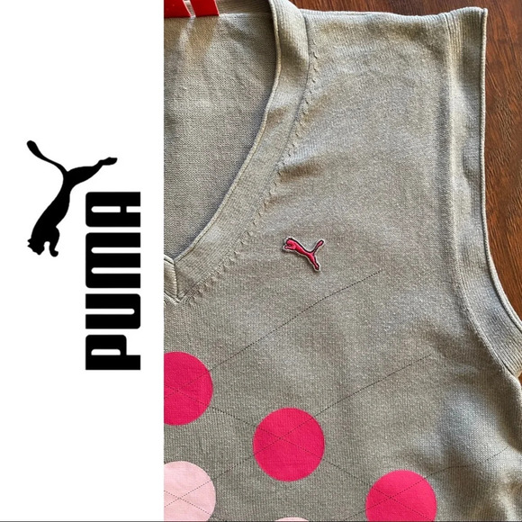 🛍️3/$40 Puma Women’s Sweater Vest Golf Sweater Grey  Pink Size Small - Picture 4 of 5